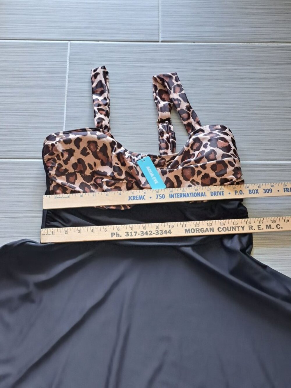 New Aqua Eve Women's Plus Size 18W Leopard Print Swimsuit Dress Black Brown - Picture 7 of 9